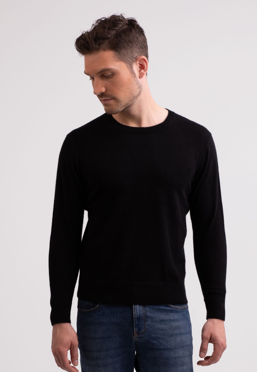 Manner CASH-MERE.CH | Recycelter Kaschmir Rundhals Pullover Schwarz