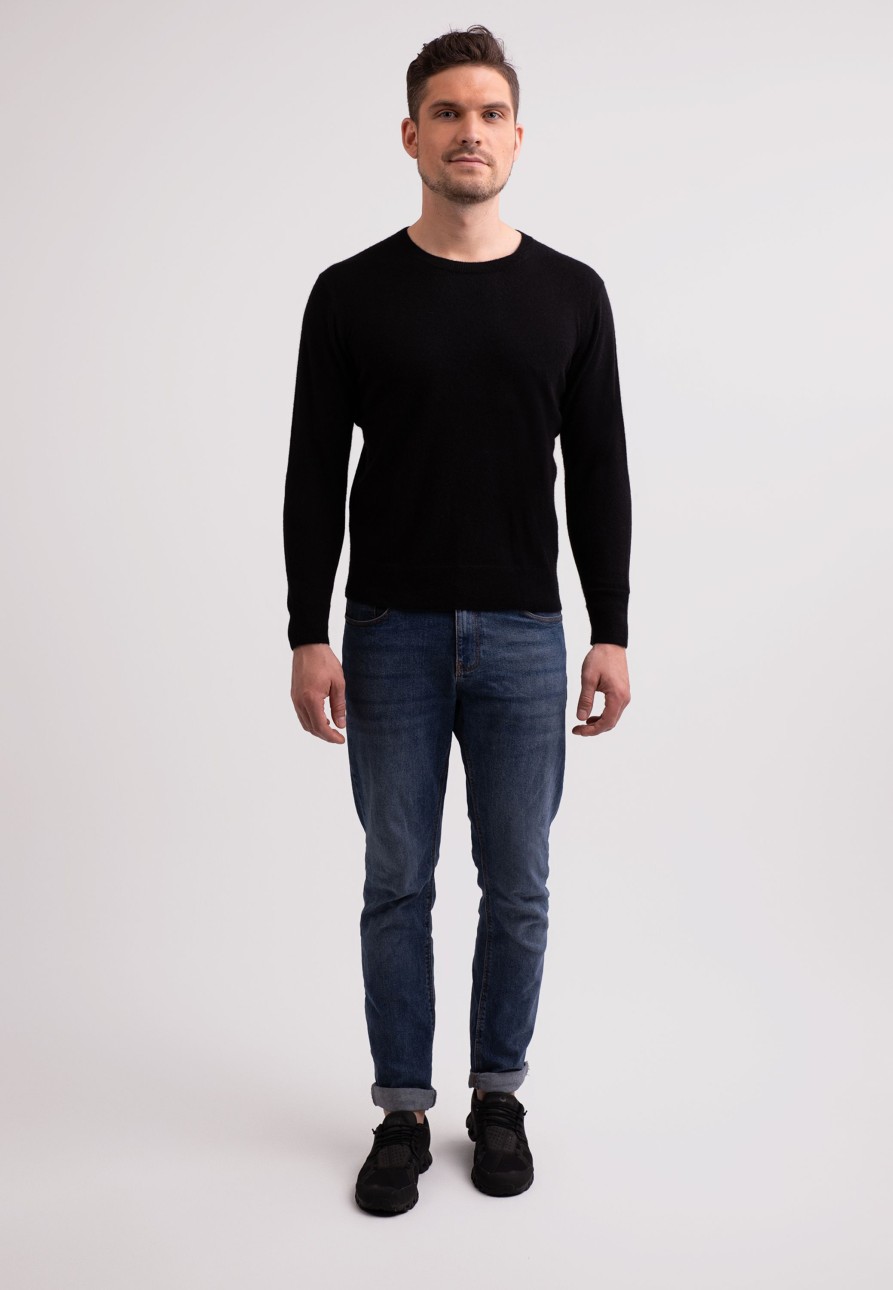 Manner CASH-MERE.CH | Recycelter Kaschmir Rundhals Pullover Schwarz