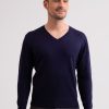 Manner CASH-MERE.CH | Seide Kaschmir V-Ausschnitt Pullover Marine Blau